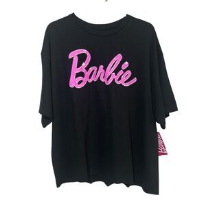 Barbie Pink Sparkle Logo Oversized Cropped Graphic Tee Black XL